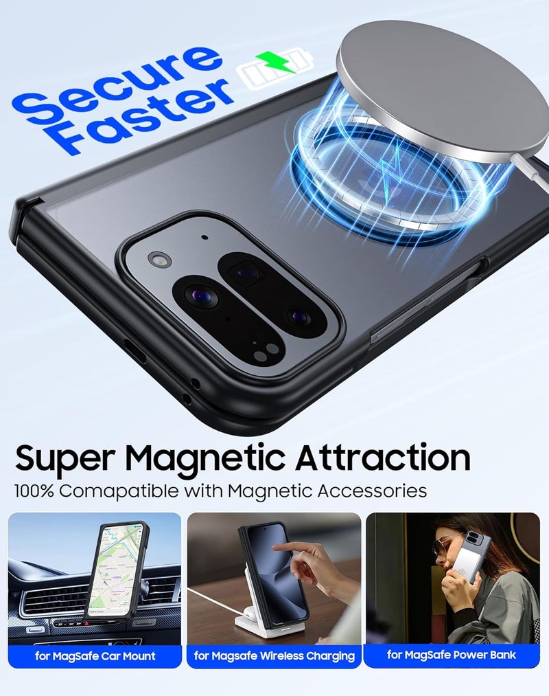 oupeigar for Google Pixel 10 Pro Fold Case Magnetic [Hinge Protection] [HD Screen Protector] [Translucent Matte] Slim Skin-Friendly&Smooth Touch Shockproof Phone Case for Pixel 10 Pro Fold (Black) - Image 3